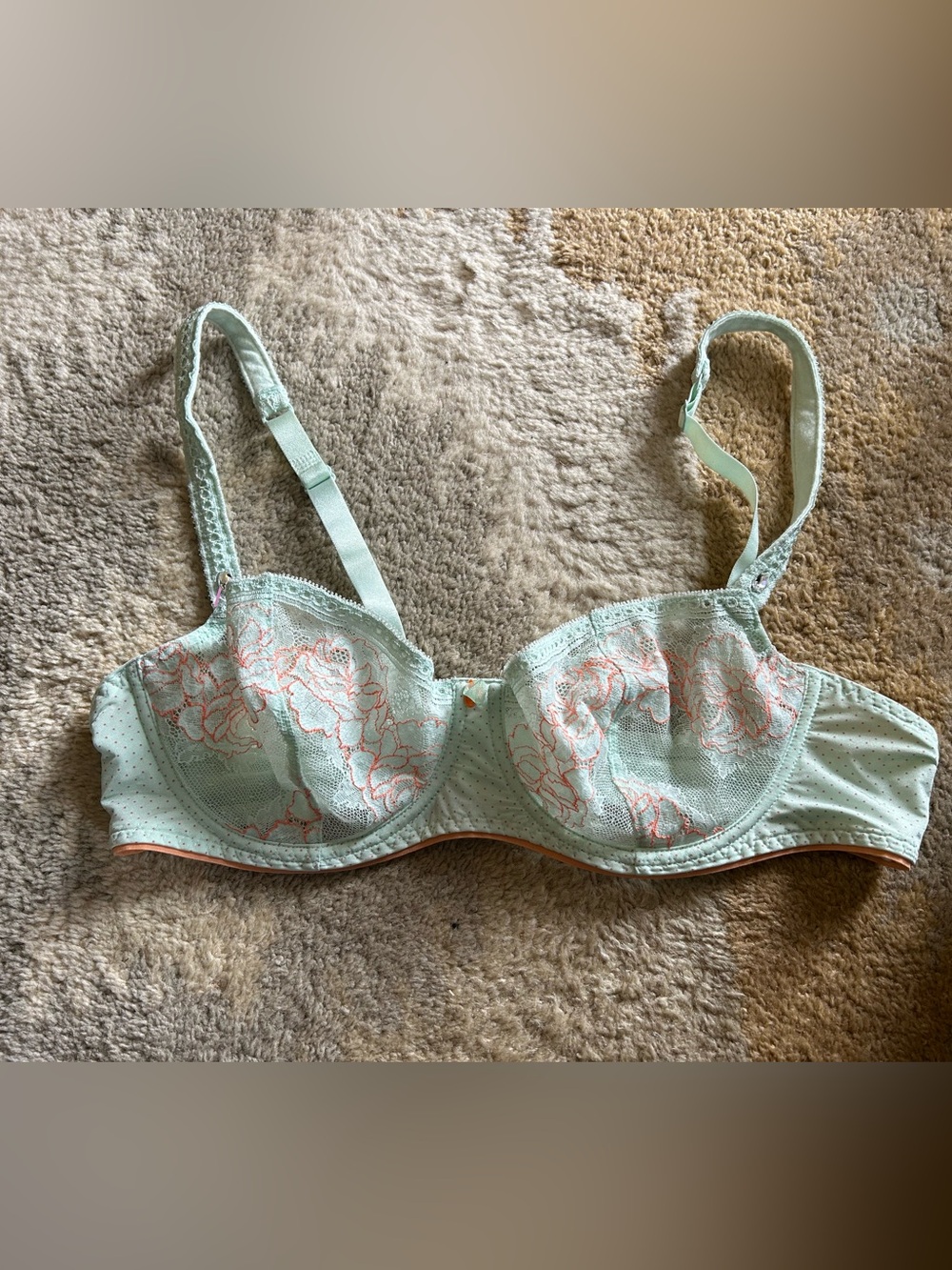 Aubade Paris Aqua Blue French Sheer Lace Luxury Lingerie Bra 36B